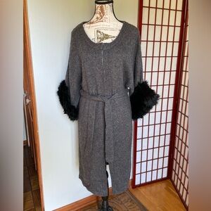 NWT KENAR Charcoal Knit Sweater with Faux Fur Accents, Size L